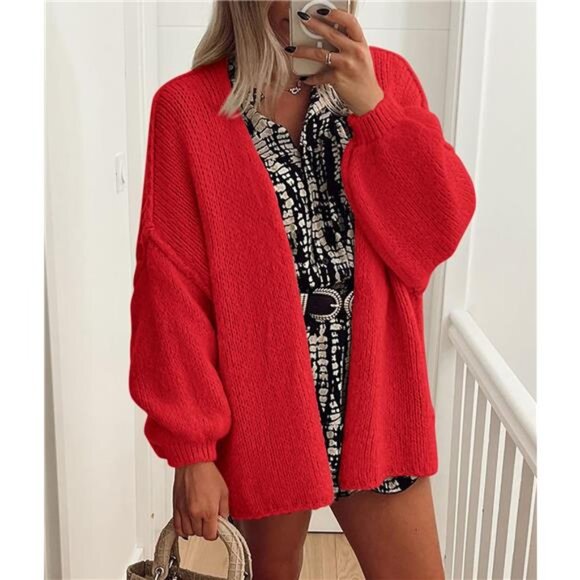 Womens Oversized Cardigan Sweaters Red - Picture 4 of 6